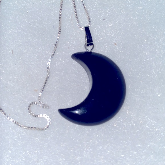 Boho hippie Natural Black Onyx moon Sterling Silver 16” Nec… - Picture 5 of 6